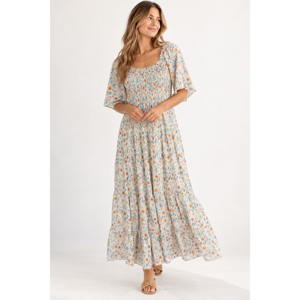 Ivy City Co Wildflower Floral Smocked Tiered Maxi Dress 2X